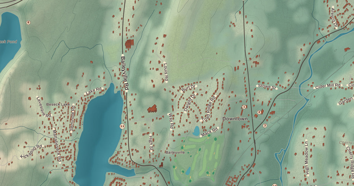 Detailed close-up of the KNOWOL map of Middlefield, Connecticut