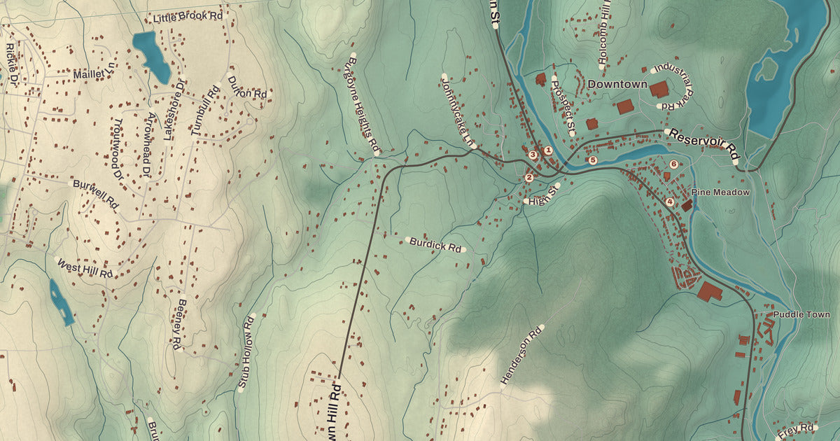 Detailed close-up of the KNOWOL map of New Hartford, Connecticut