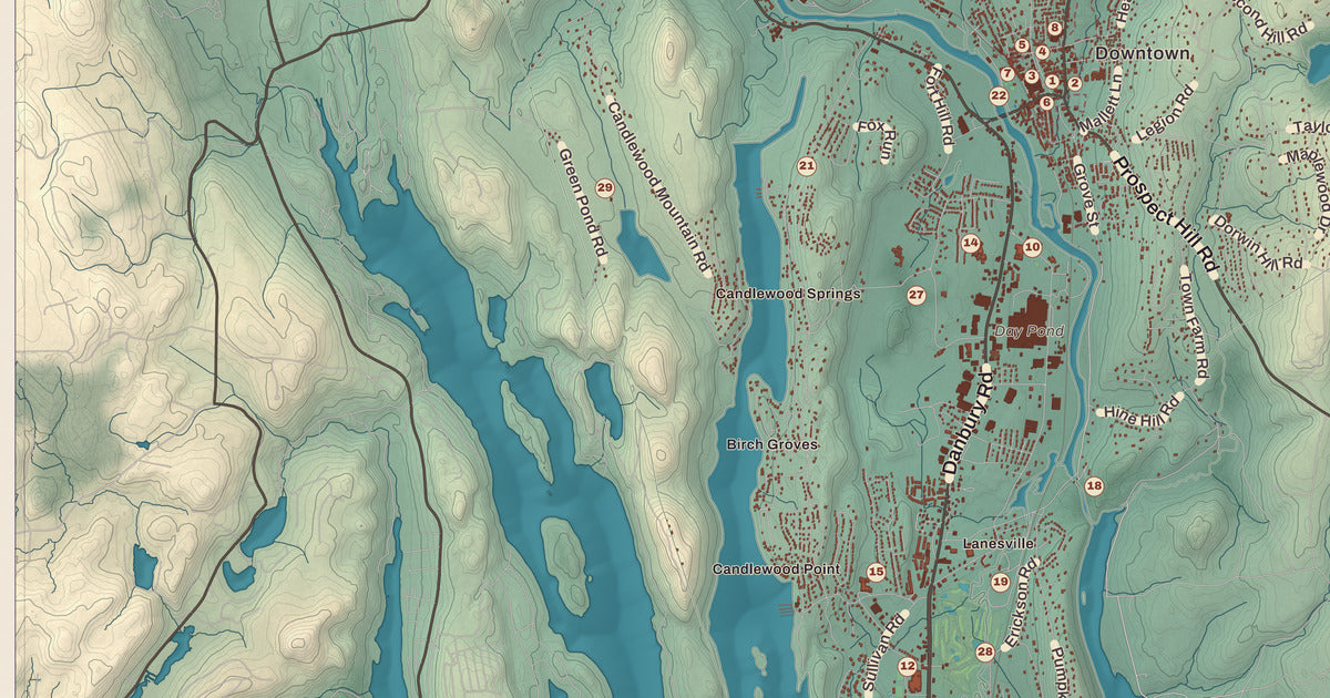Detailed close-up of the KNOWOL map of New Milford, Connecticut