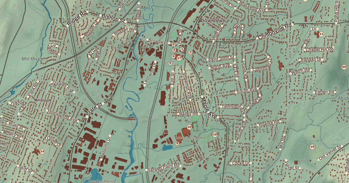Detailed close-up of the KNOWOL map of North Haven, Connecticut