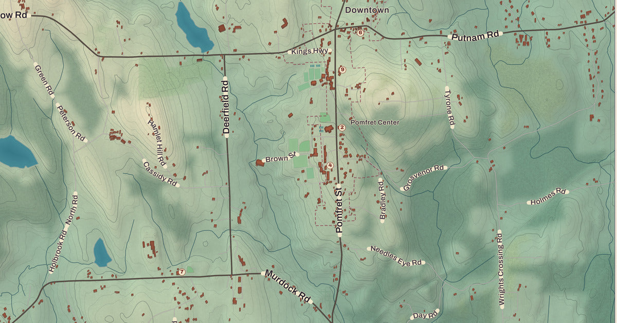Detailed close-up of the KNOWOL map of Pomfret, Connecticut