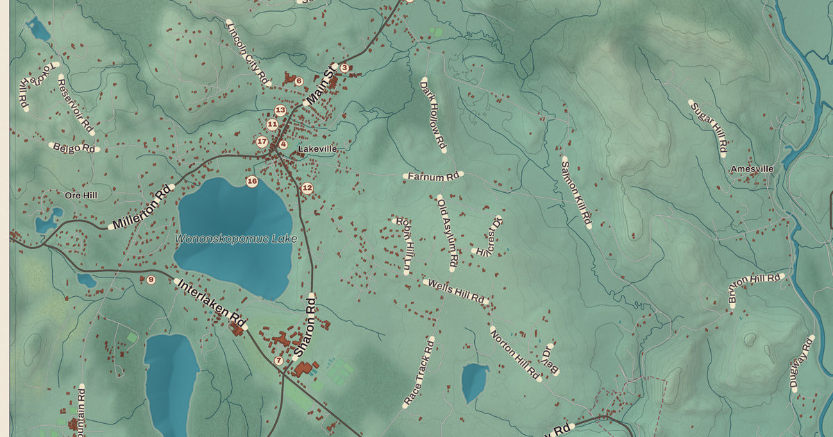 Detailed close-up of the KNOWOL map of Salisbury, Connecticut