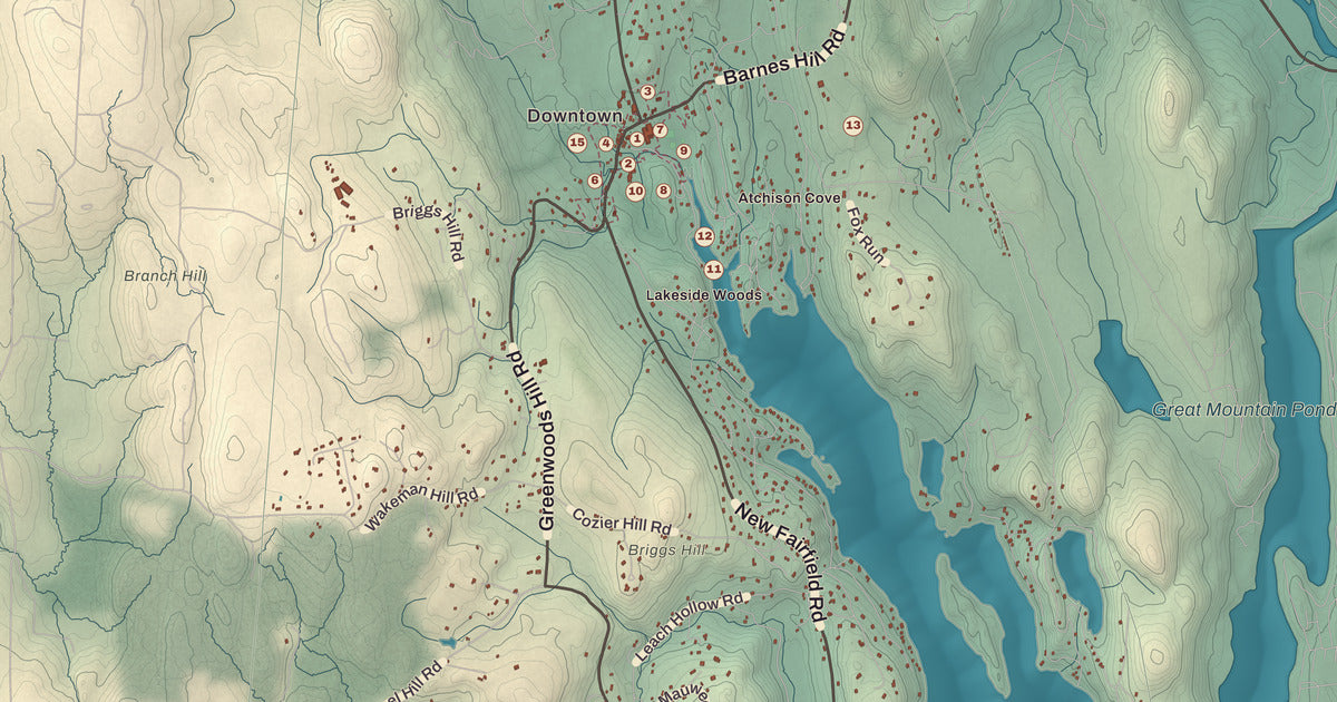 Detailed close-up of the KNOWOL map of Sherman, Connecticut