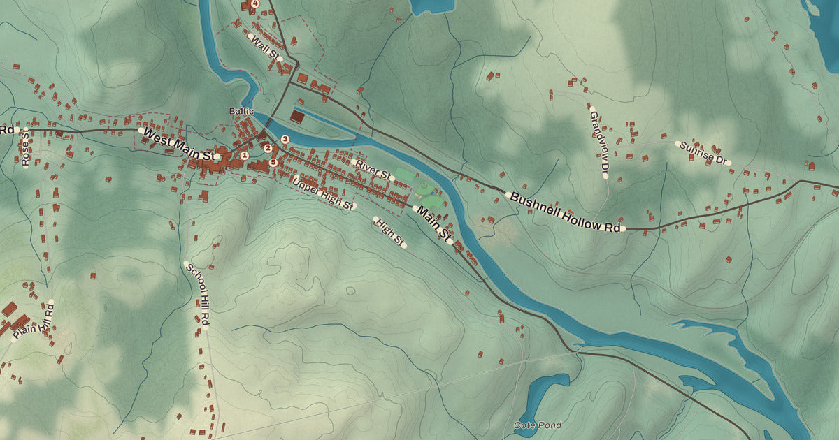 Detailed close-up of the KNOWOL map of Sprague, Connecticut