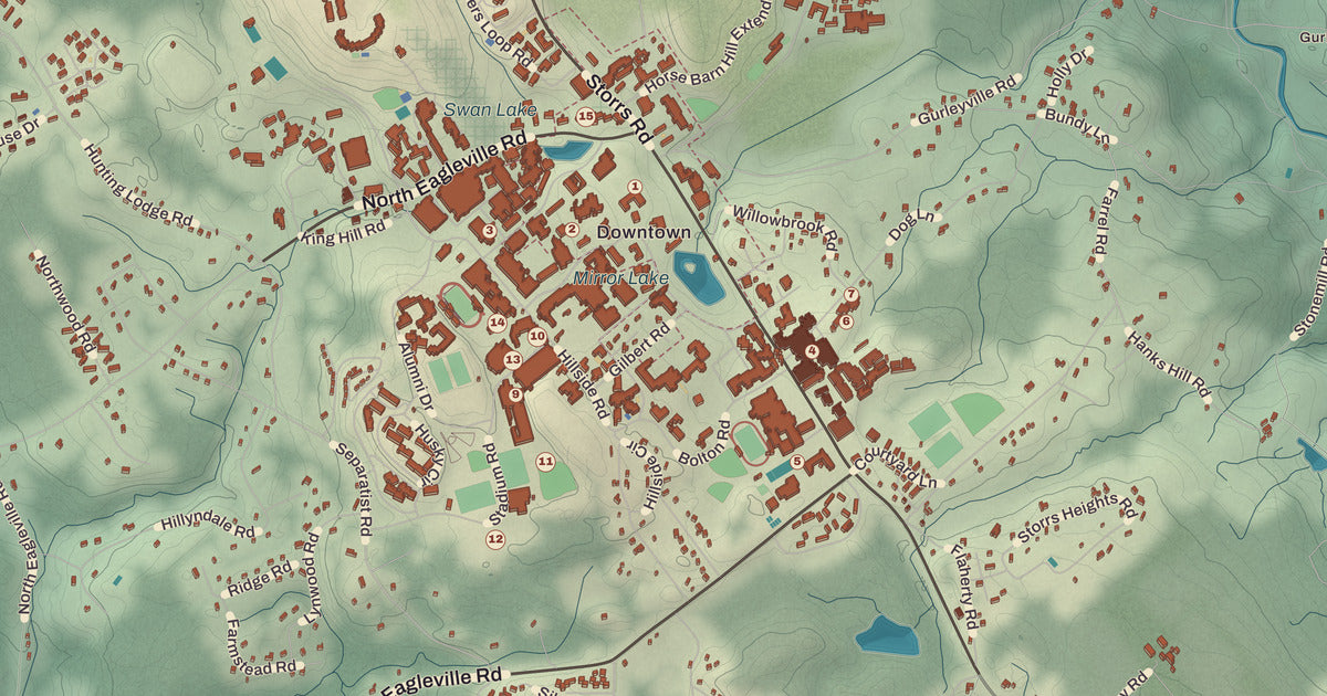 Detailed close-up of the KNOWOL map of Storrs, Connecticut