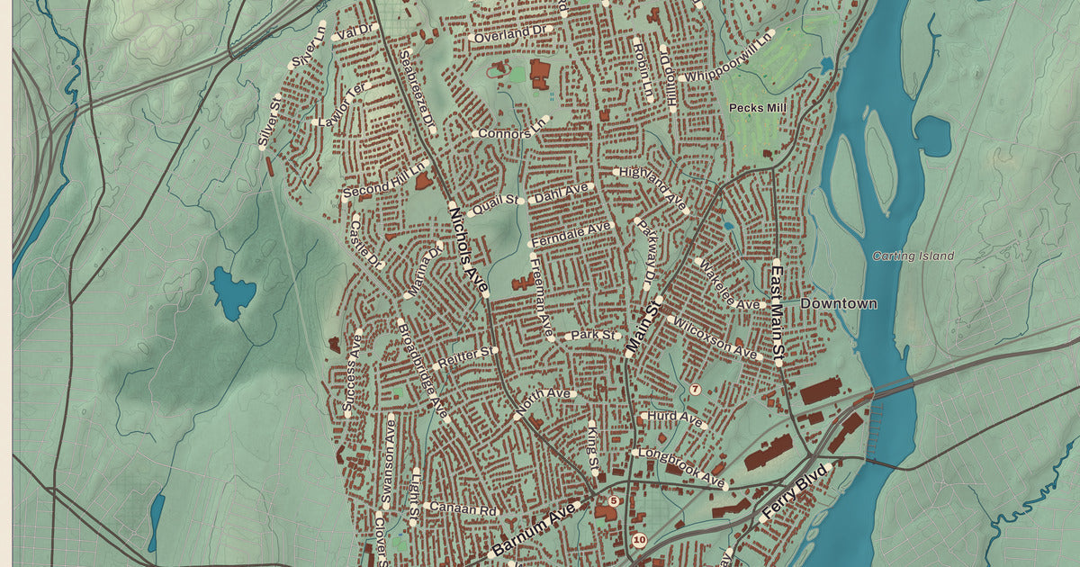 Detailed close-up of the KNOWOL map of Stratford, Connecticut