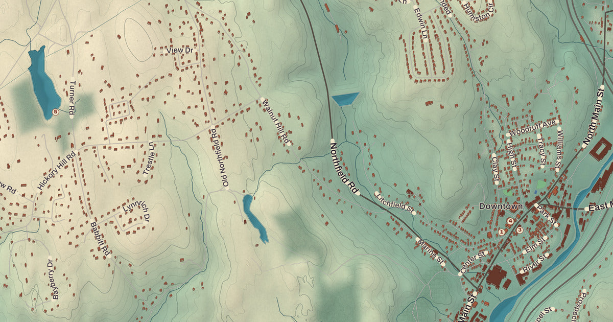 Detailed close-up of the KNOWOL map of Thomaston, Connecticut