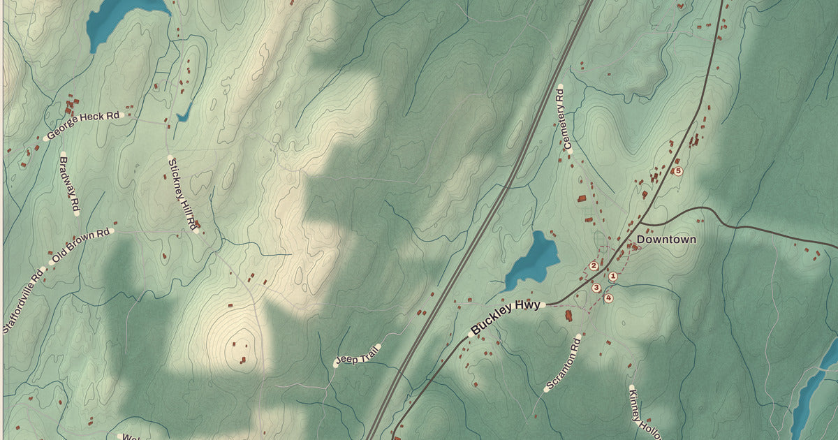 Detailed close-up of the KNOWOL map of Union, Connecticut