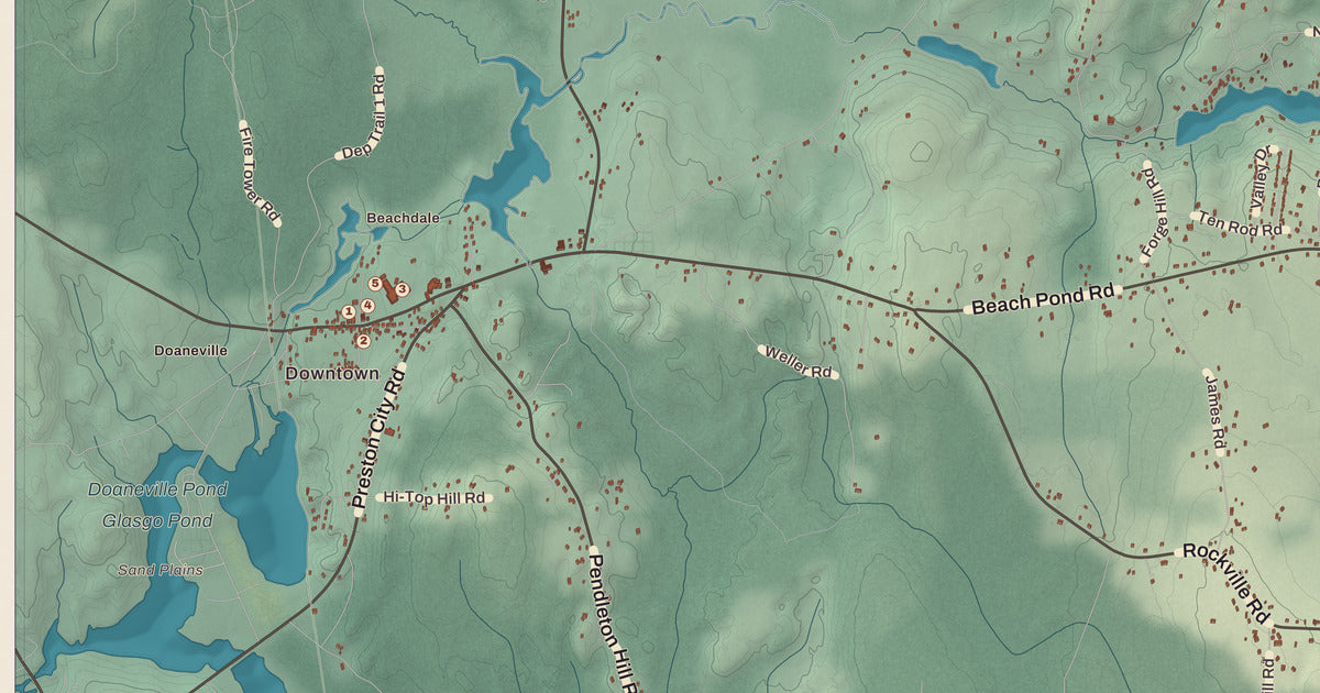 Detailed close-up of the KNOWOL map of Voluntown, Connecticut