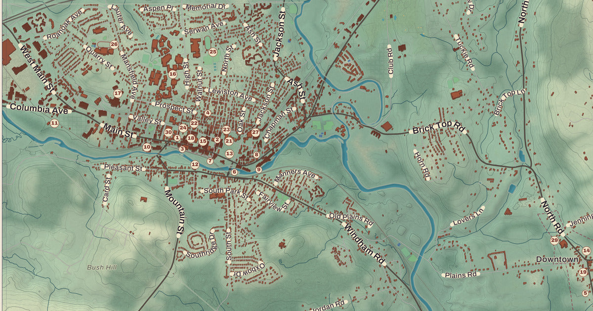 Detailed close-up of the KNOWOL map of Windham, Connecticut