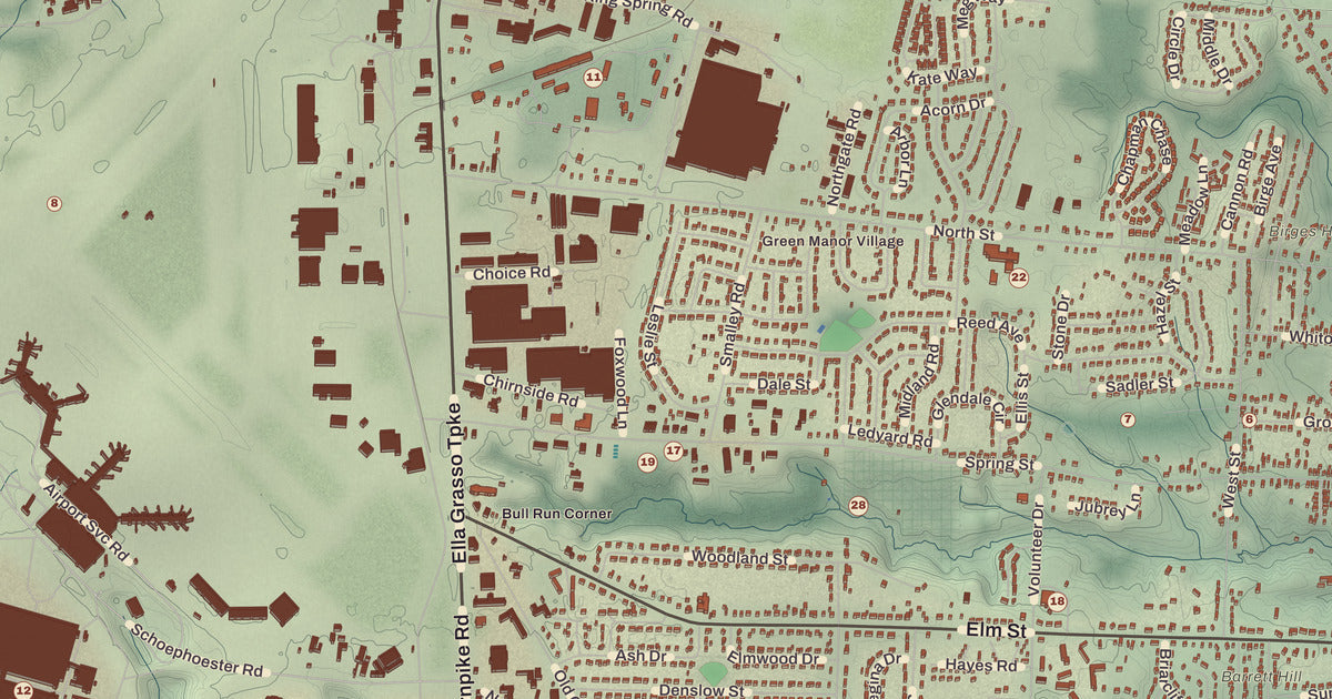 Detailed close-up of the KNOWOL map of Windsor Locks, Connecticut