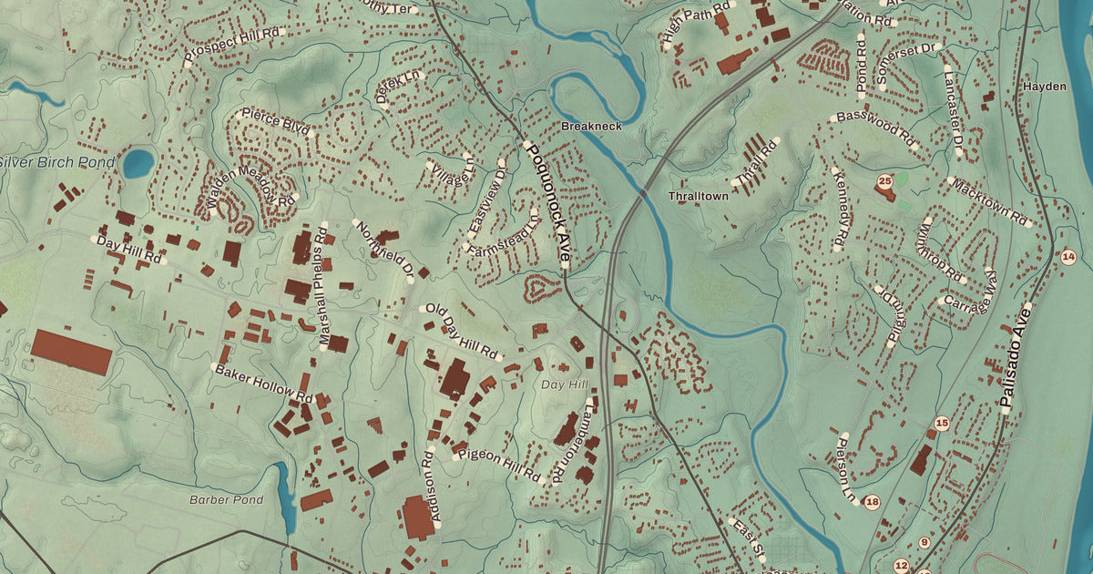 Detailed close-up of the KNOWOL map of Windsor, Connecticut