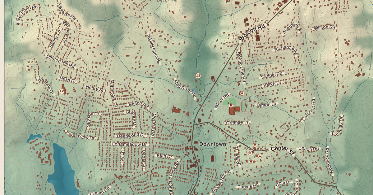 Detailed close-up of the KNOWOL map of Wolcott, Connecticut