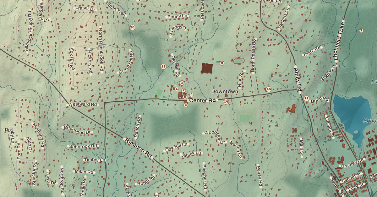 Detailed close-up of the KNOWOL map of Woodbridge, Connecticut