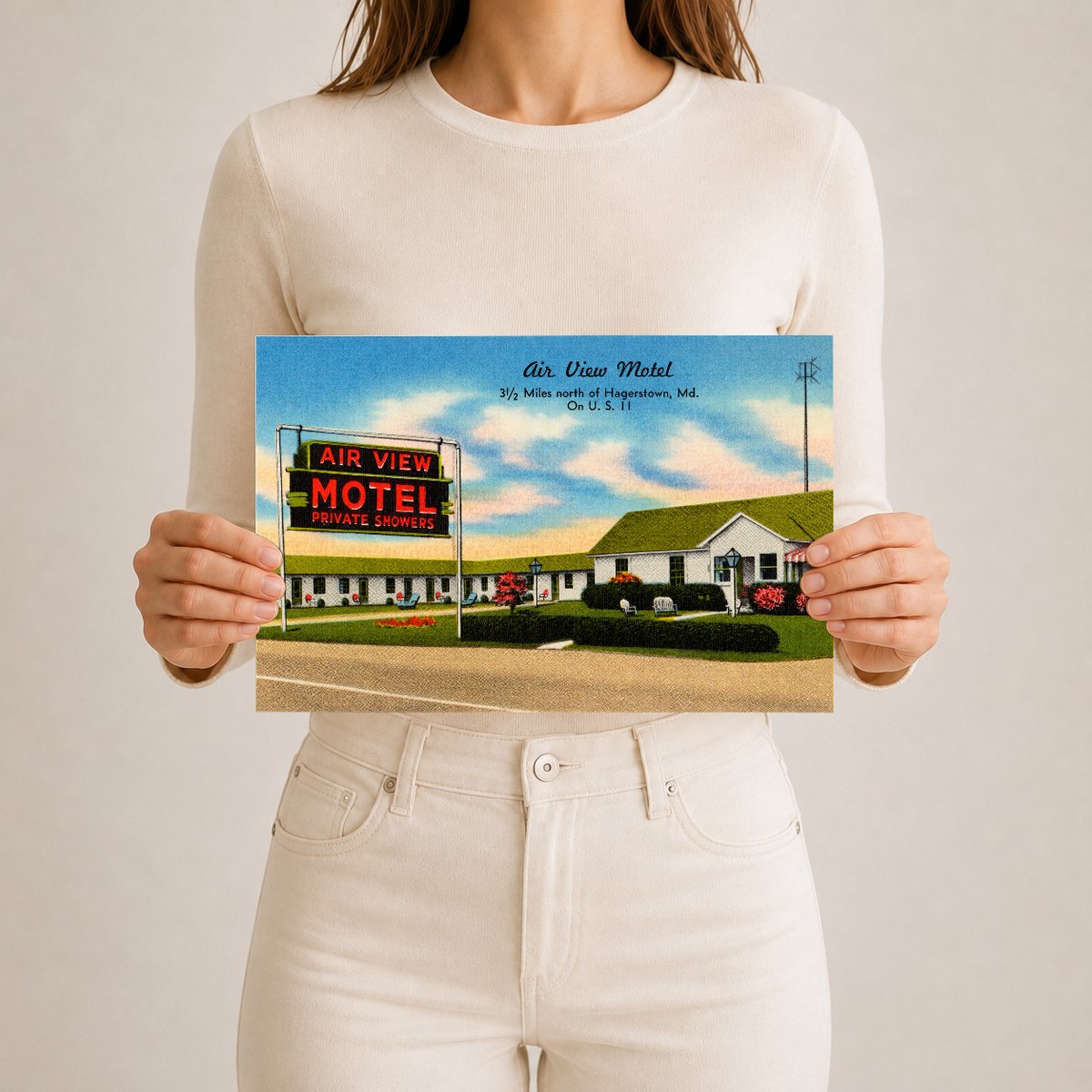 Air View Motel, 3 1/2 miles north of Hagerstown, MD on U. S. 11 — Vintage Maryland Postcard