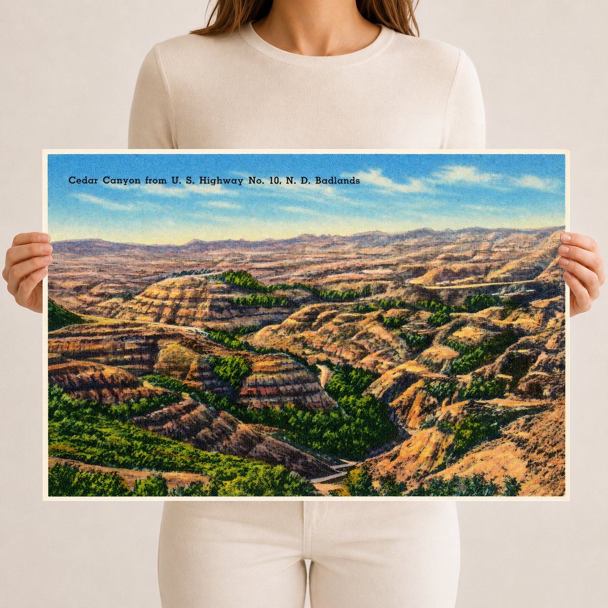 Cedar Canyon, ND: Cedar Canyon from U.S. Highway No. 10, N. D. Badlands