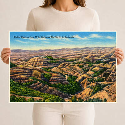 Cedar Canyon, ND: Cedar Canyon from U.S. Highway No. 10, N. D. Badlands
