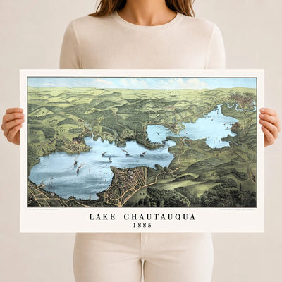 Vintage Map of Lake Chautauqua from 1885 restored and colorized by KNOWOL