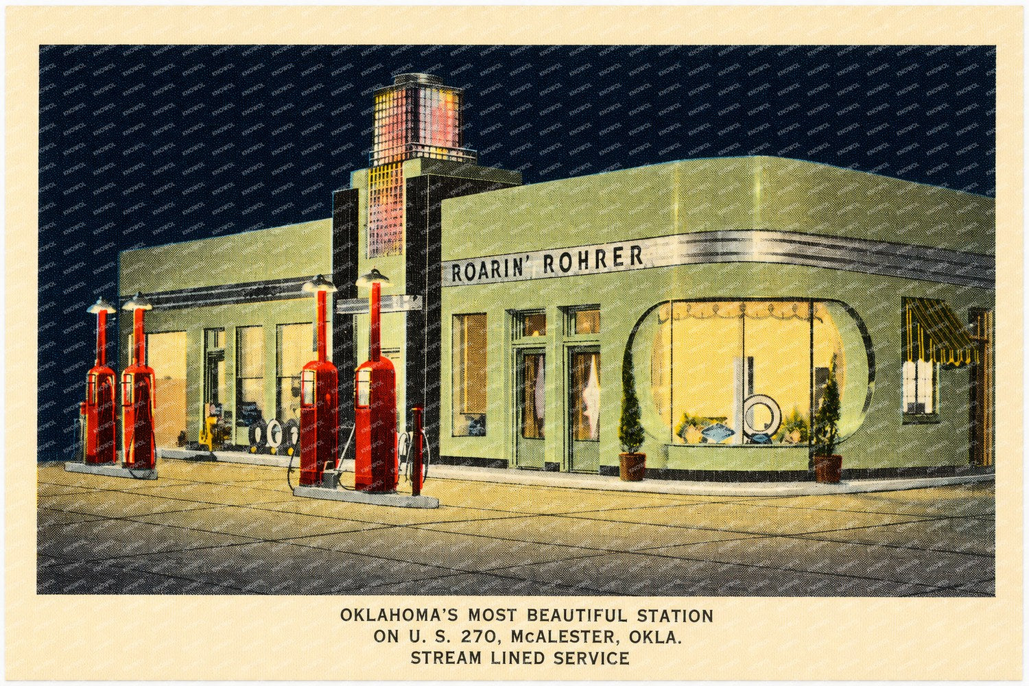 McAlester, OK: Roarin' Rohrer, Oklahoma's most beautiful station on U.S. 270, McAlester, Okla., stream lined service