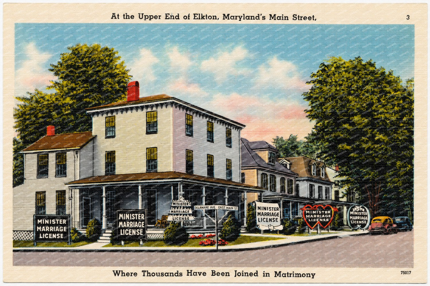 At the upper end of Elkton, Maryland's Main Street, where thousands have been joined in matrimony — Vintage Maryland Postcard