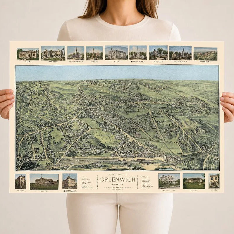 Vintage Map of Greenwich CT 1904 | Colorized O.H. Bailey Map
