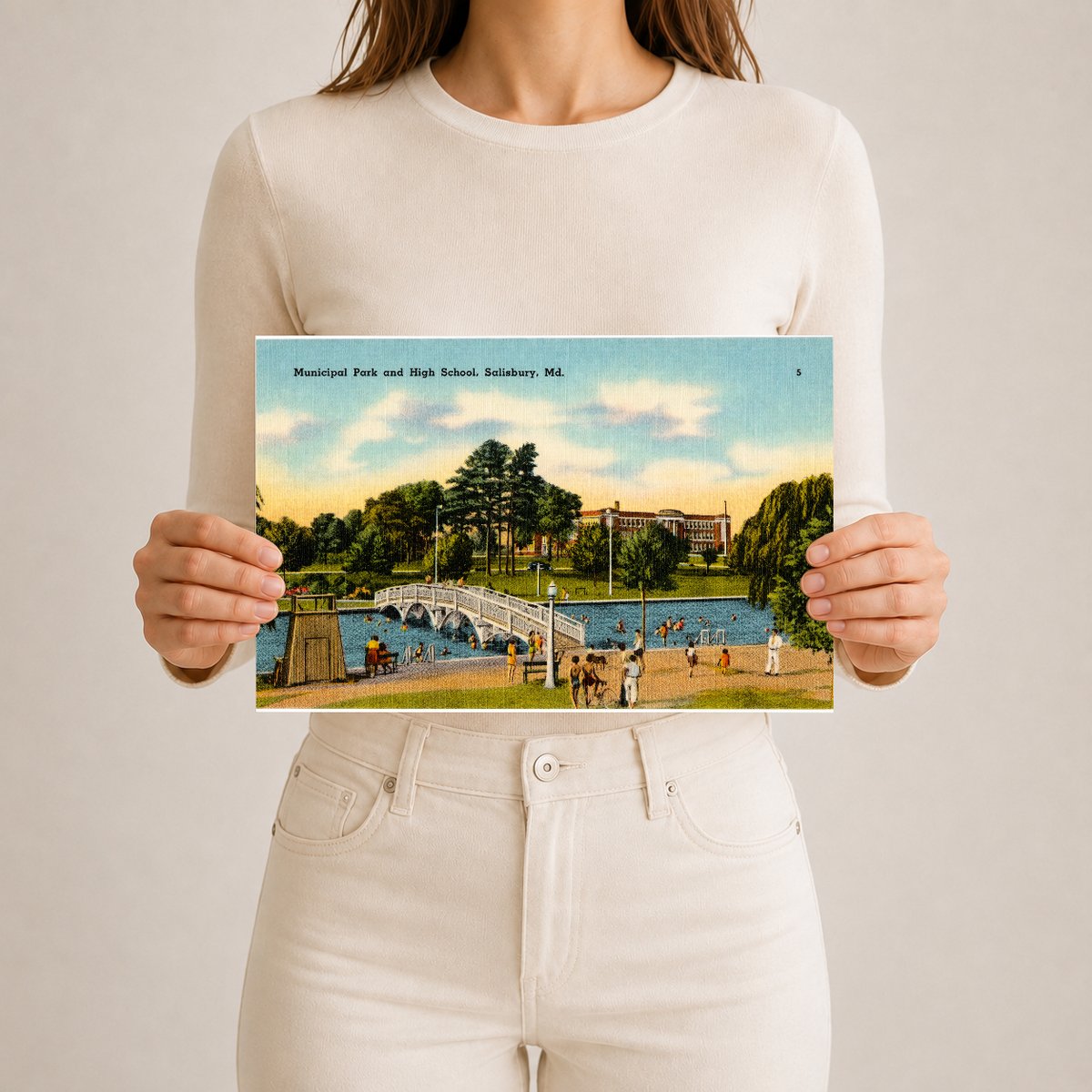 Municipal park and high school, Salisbury, MD — Vintage Maryland Postcard