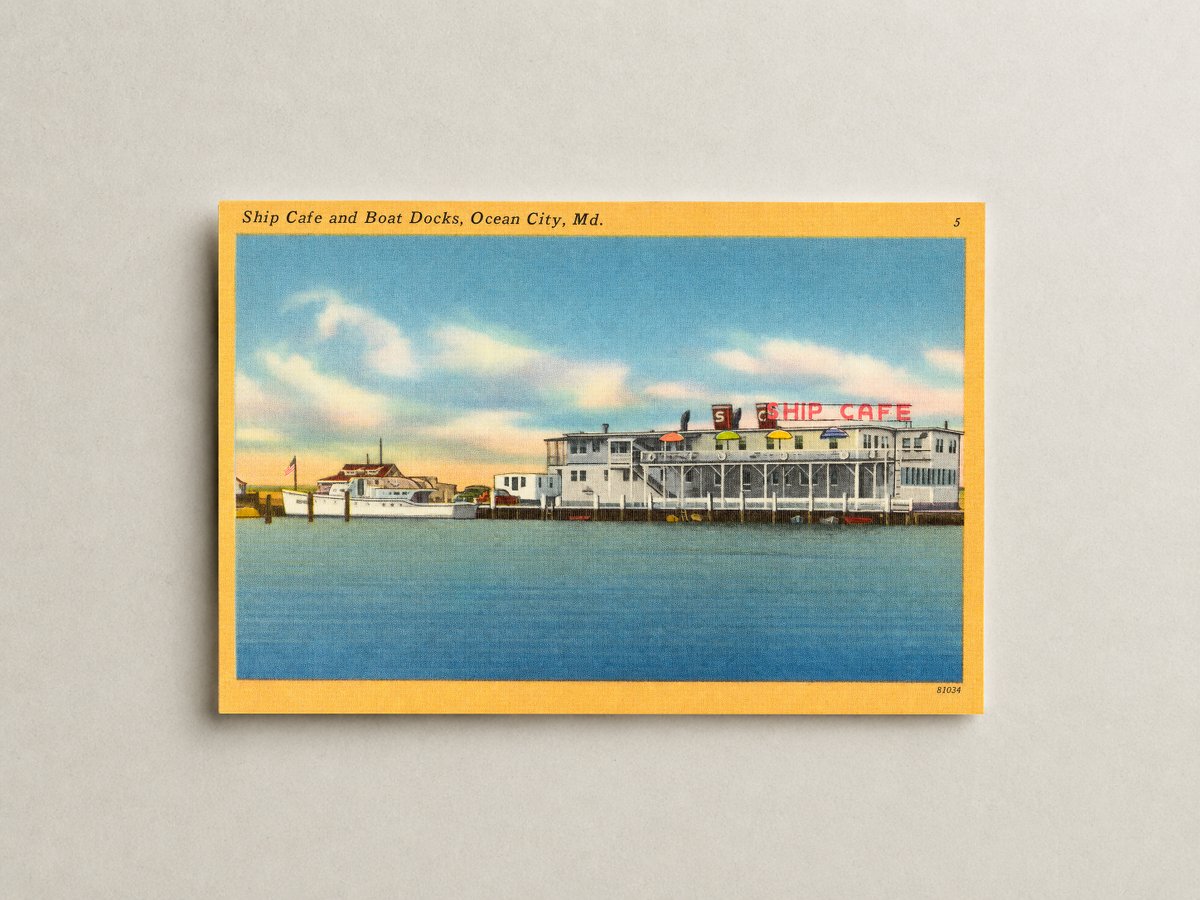 Ship Cafe and boat docks, Ocean City, MD — Vintage Maryland Postcard