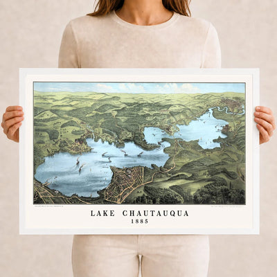 Vintage Map of Lake Chautauqua from 1885 restored and colorized by KNOWOL