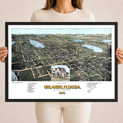 Vintage Map of Orlando Florida from 1884 restored and colorized by KNOWOL