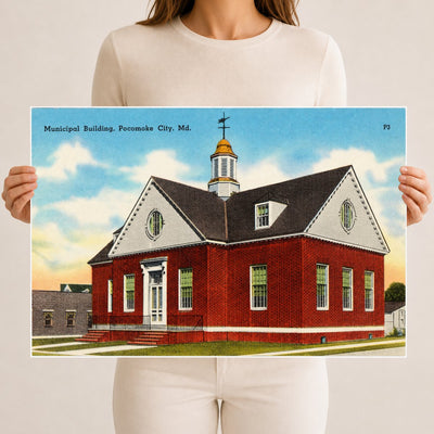 Municipal building, Pocomoke City, MD — Vintage Maryland Postcard
