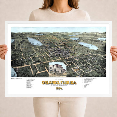 Vintage Map of Orlando Florida from 1884 restored and colorized by KNOWOL