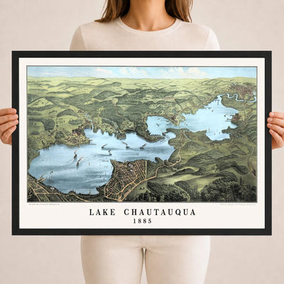 Vintage Map of Lake Chautauqua from 1885 restored and colorized by KNOWOL