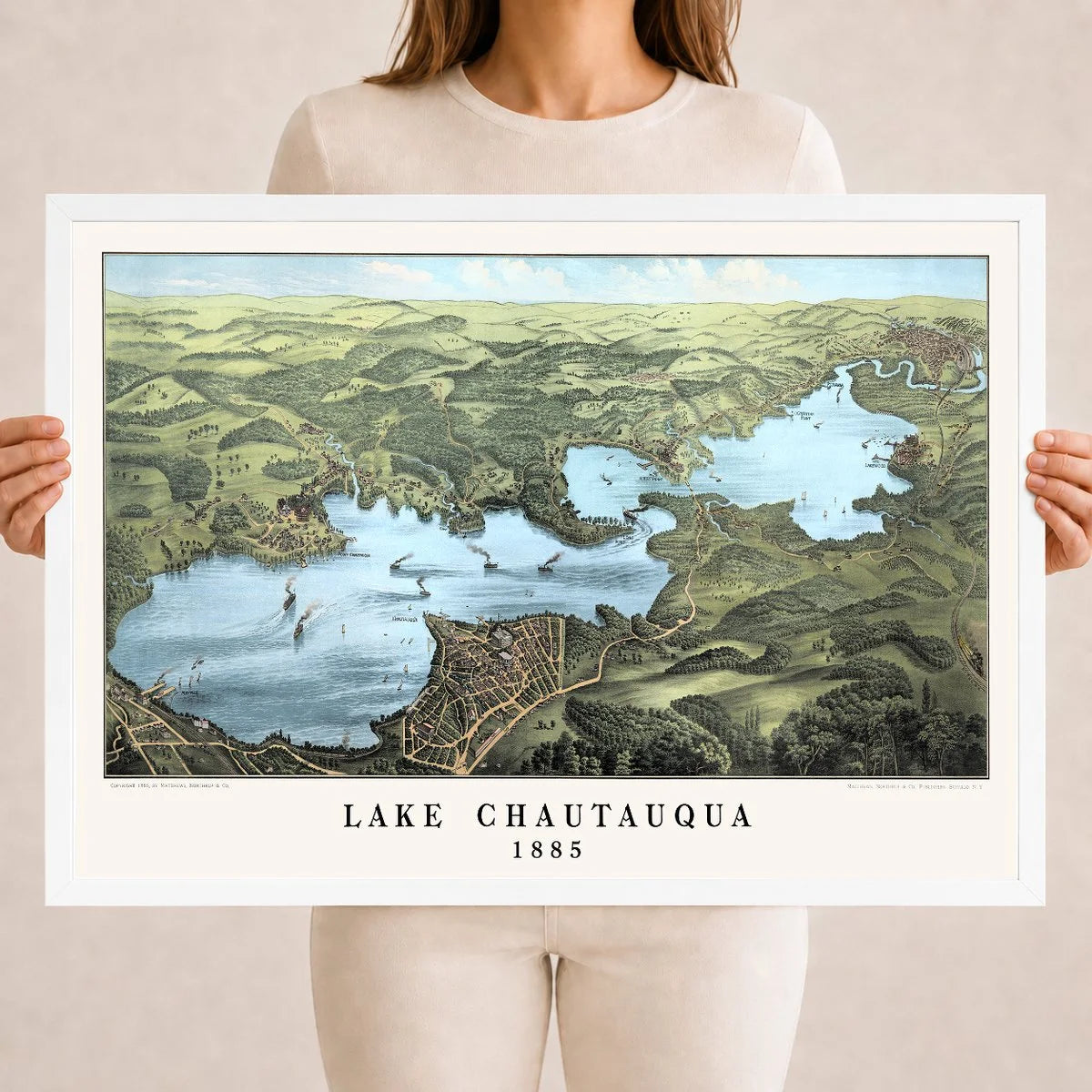 Vintage Map of Lake Chautauqua from 1885 restored and colorized by KNOWOL