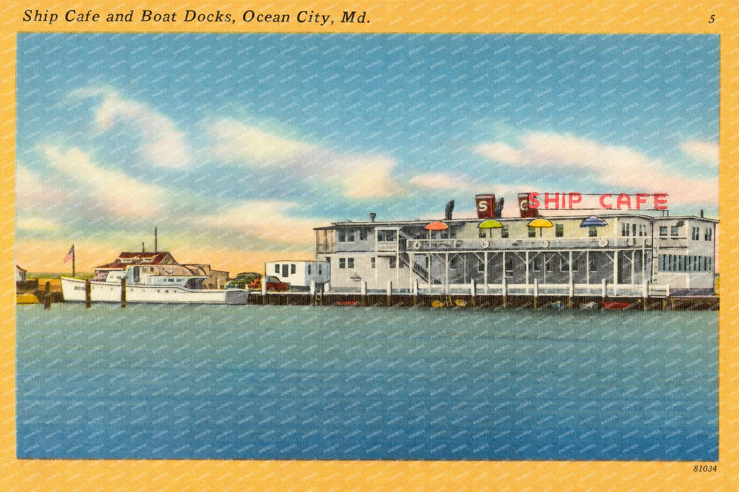 Ship Cafe and boat docks, Ocean City, MD — Vintage Maryland Postcard
