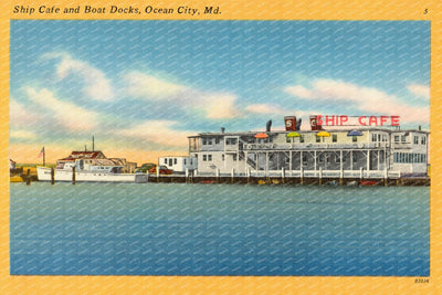 Ship Cafe and boat docks, Ocean City, MD — Vintage Maryland Postcard