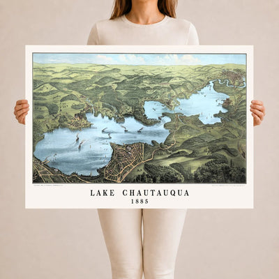 Vintage Map of Lake Chautauqua from 1885 restored and colorized by KNOWOL