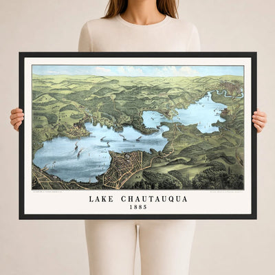Vintage Map of Lake Chautauqua from 1885 restored and colorized by KNOWOL