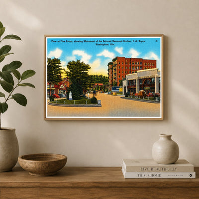 Birmingham, AL: View at Five Points, showing monument of beloved Reverend Brother J. A. Bryan