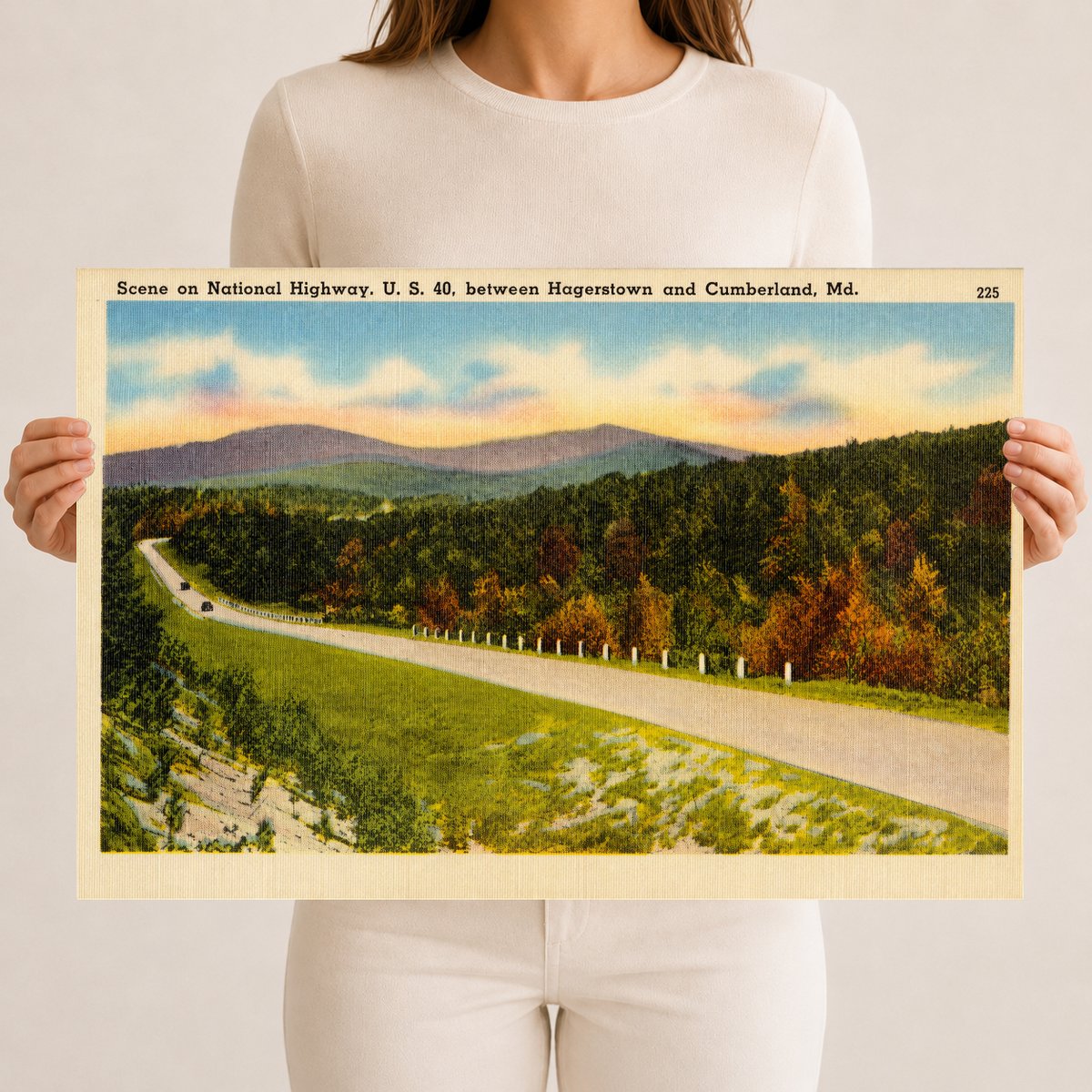 Scene on National Highway, U. S. 40, between Hagerstown and Cumberland, MD — Vintage Maryland Postcard