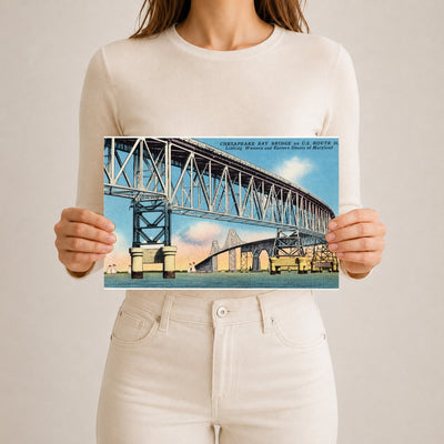 Chesapeake Bay Bridge on U. S. Route 50 linking western and eastern shores of Maryland — Vintage Maryland Postcard