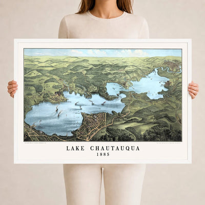 Vintage Map of Lake Chautauqua from 1885 restored and colorized by KNOWOL