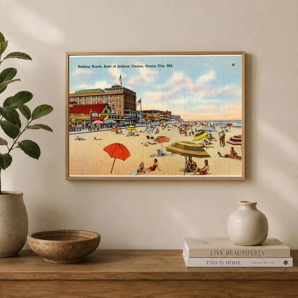 Bathing Beach, front of Jackson Casino, Ocean City, MD — Vintage Maryland Postcard
