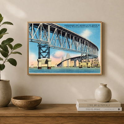 Chesapeake Bay Bridge on U. S. Route 50 linking western and eastern shores of Maryland — Vintage Maryland Postcard