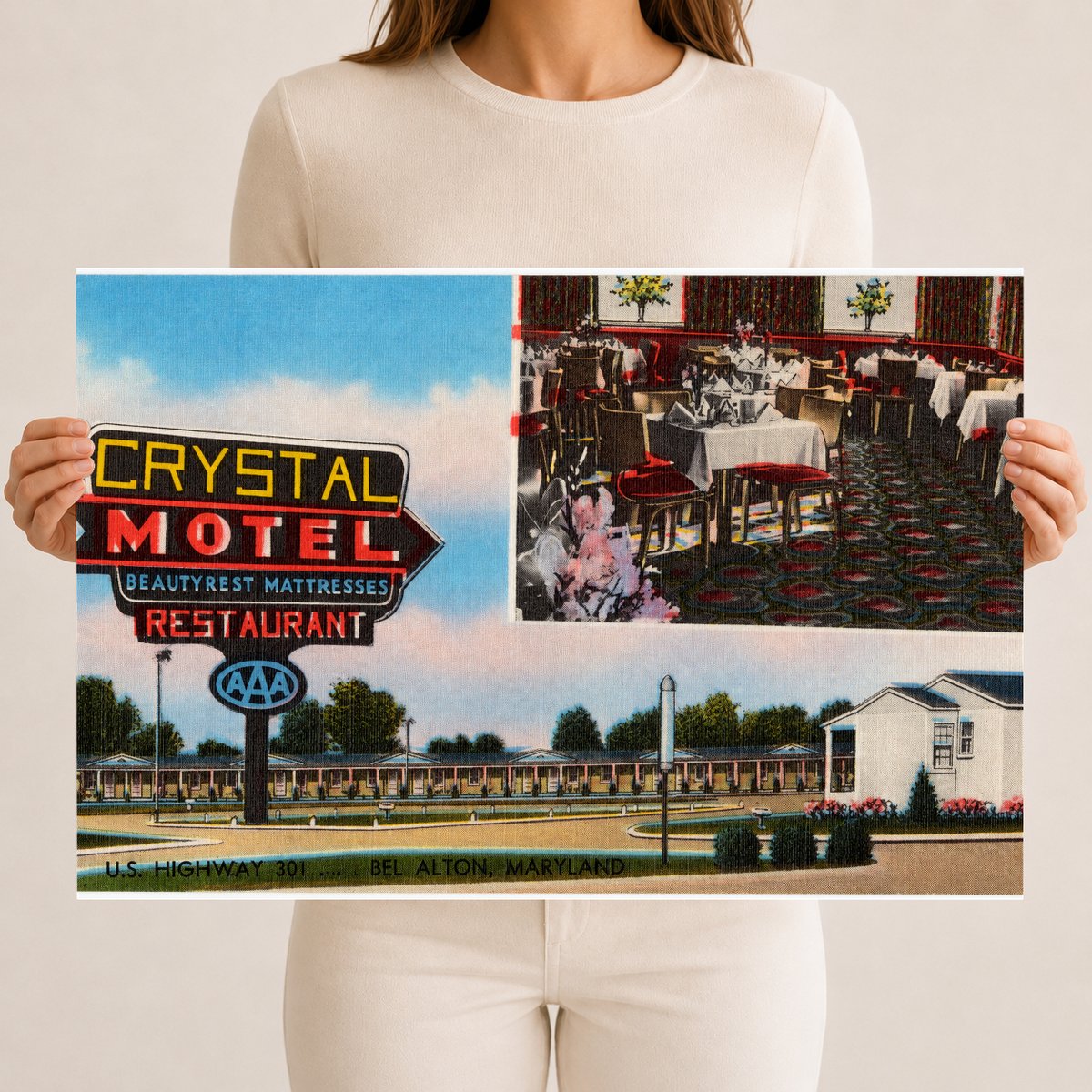Crystal Motel & Restaurant, U. S. Highway 301... Bel Alton, Maryland — Vintage Maryland Postcard