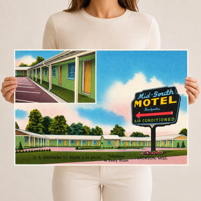 Jackson, MS: Mid-South Motel, U.S. Highways 80 E. & 49 South... telephone in every room... Jackson