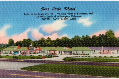 Deer Dale Motel, located on Route U. S. 40 -- 40 minutes north of Baltimore, MD, 26 miles south of Wilmington, Delaware, North East, Maryland — Vintage Maryland Postcard