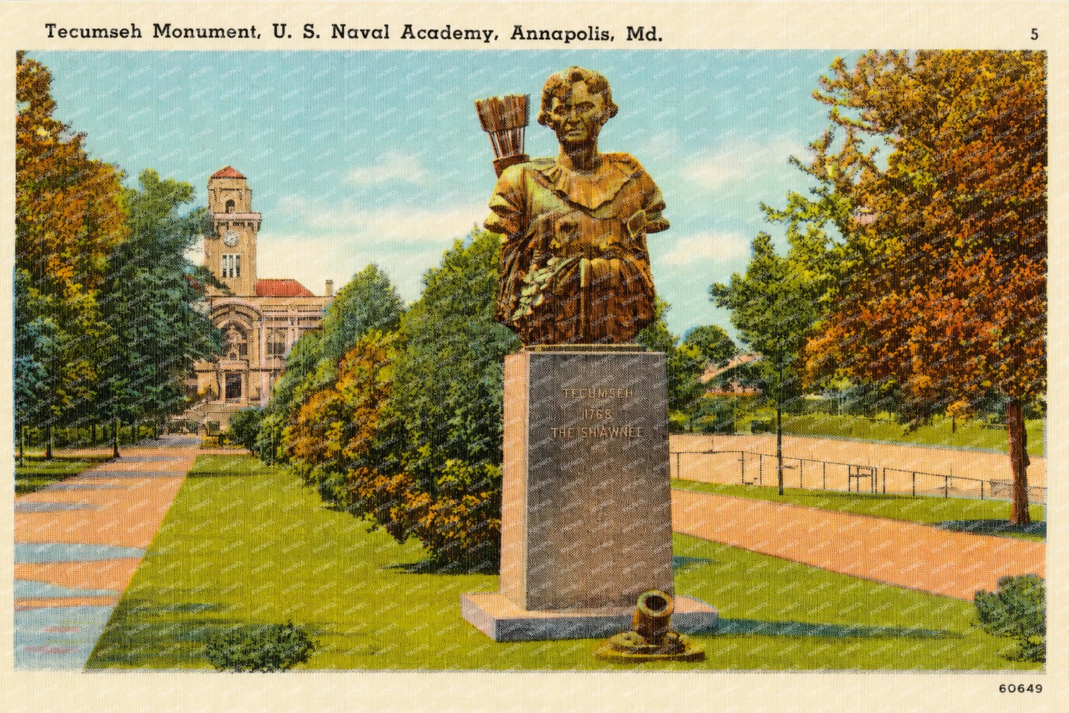 Tecumseh Monument, U. S. Naval Academy, Annapolis, MD — Vintage Maryland Postcard