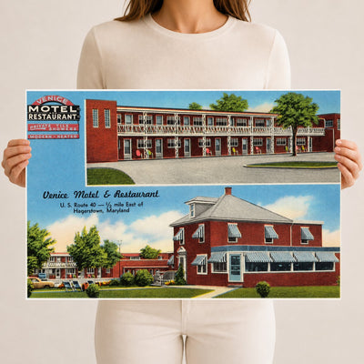 Venice Motel & Restaurant, U. S. Route 40 -- 1/2 mile east of Hagerstown, Maryland — Vintage Maryland Postcard