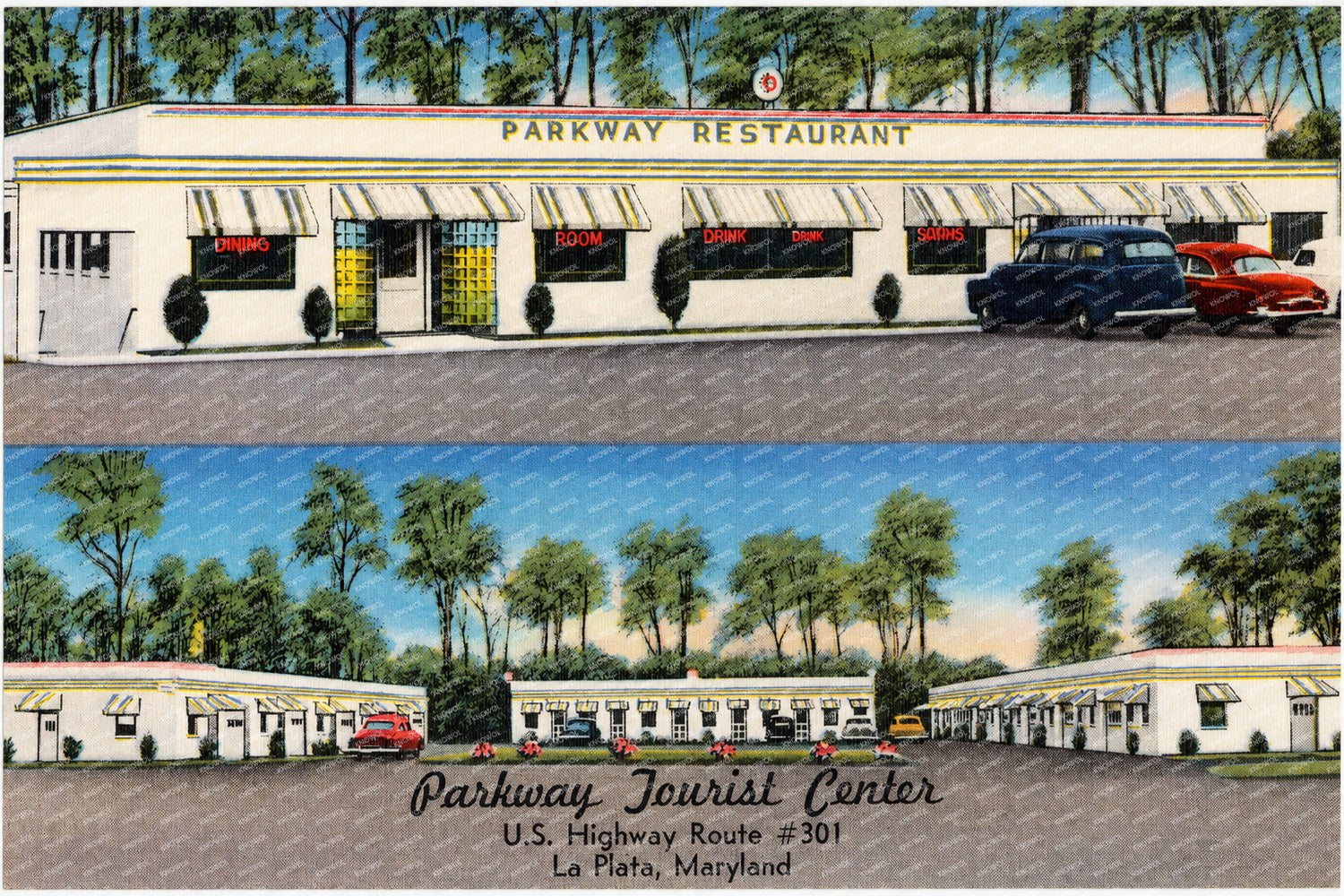 Parkway Tourist Center, U. S. Highway Route #301, La Plata, Maryland — Vintage Maryland Postcard