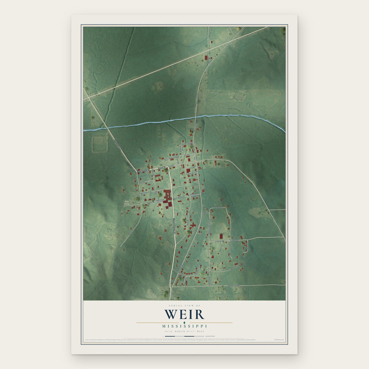 Weir, Mississippi map print, the full design